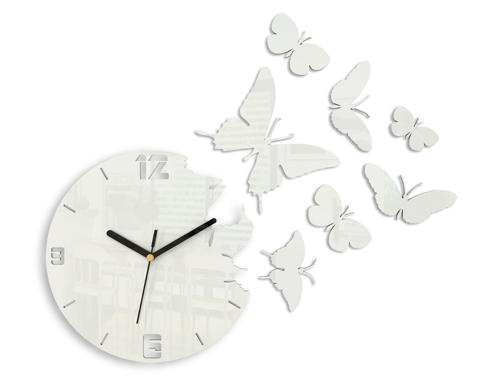 Moderní nástěnné hodiny MOTÝLE WHITE HMCNH003-white