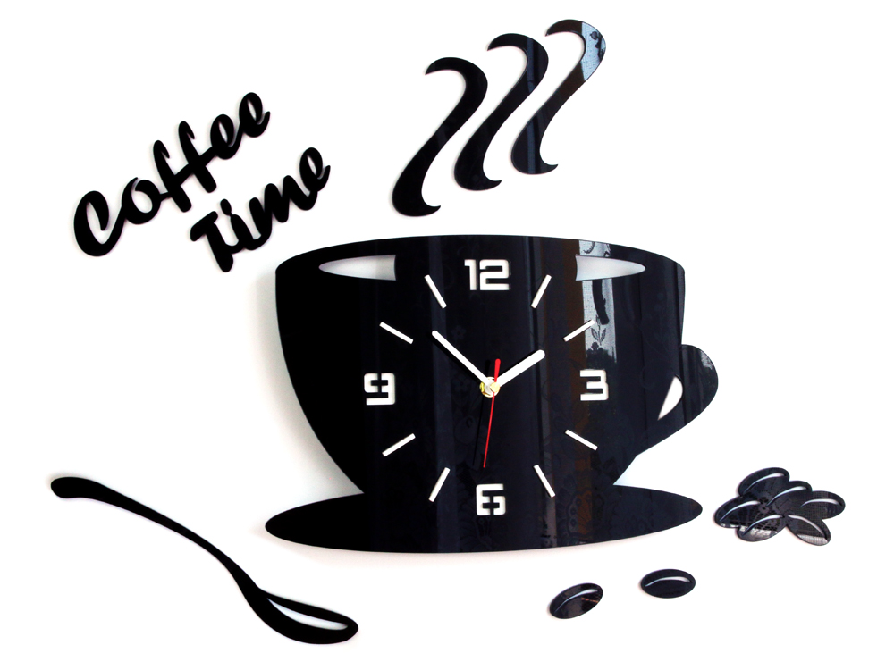 Moderní nástěnné hodiny COFFEE TIME 3D BLACK NH045-black