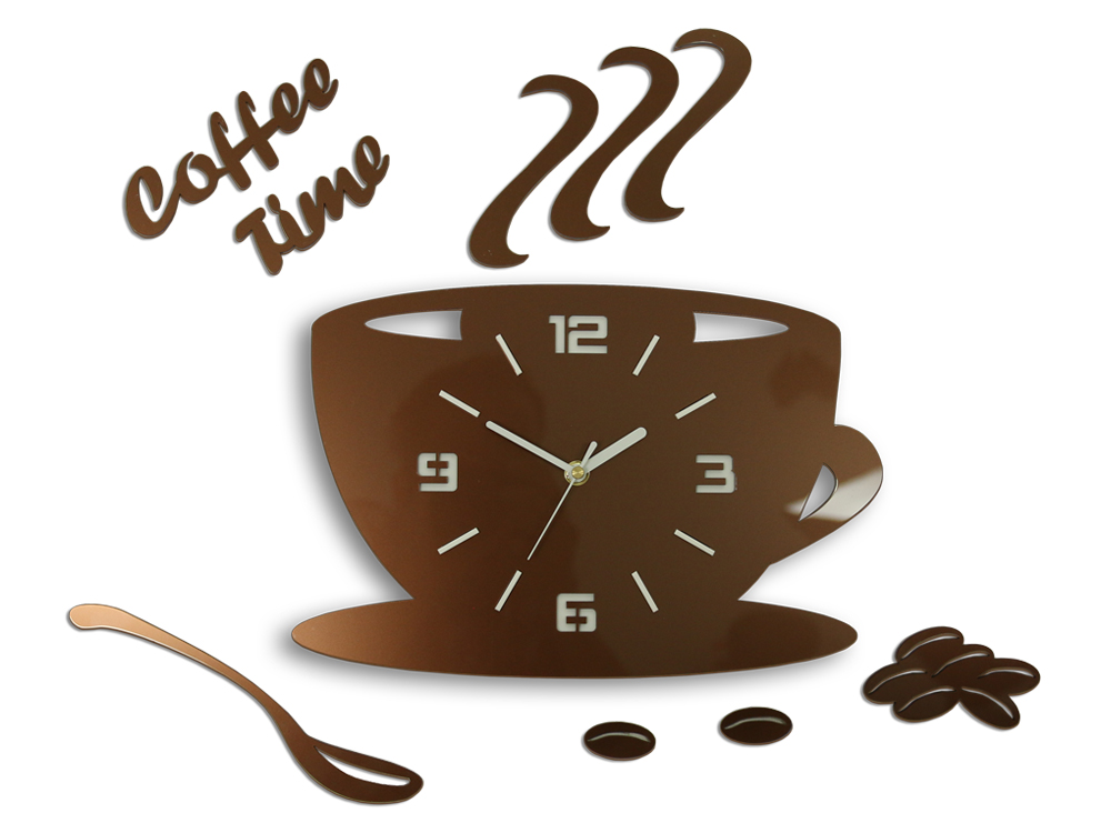 Moderní nástěnné hodiny COFFE TIME 3D COPPER HMCNH045-copper
