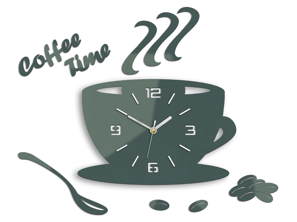 Moderní nástěnné hodiny COFFE TIME 3D GRAY HMCNH045-gray