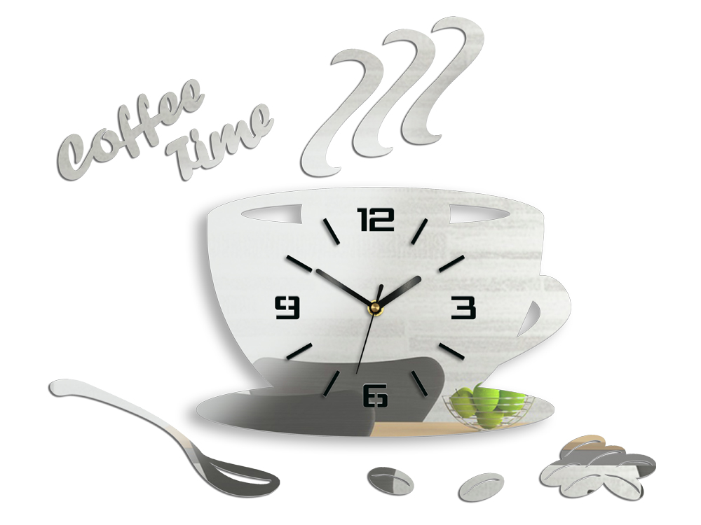 Moderní nástěnné hodiny COFFE TIME 3D MIRROR HMCNH045-mirror