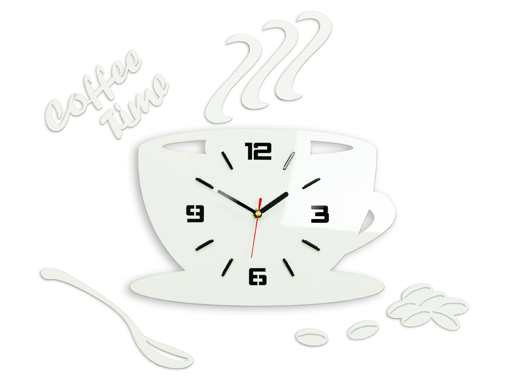 Moderní nástěnné hodiny COFFE TIME 3D WHITE NH045-white