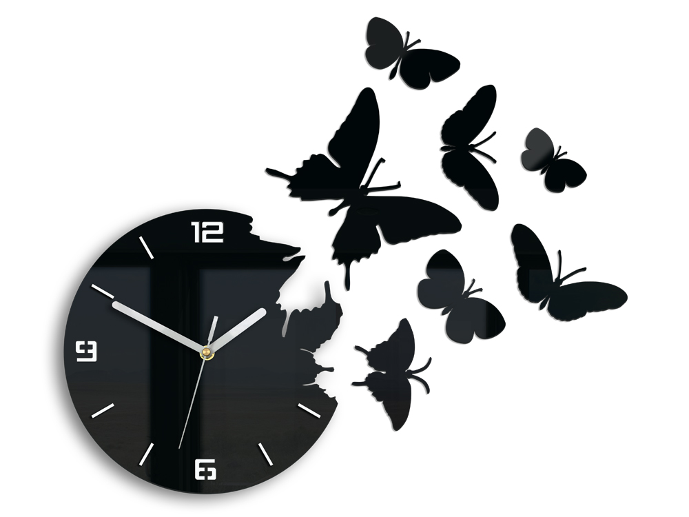 Moderní nástěnné hodiny BUTTERFLIE 3D BLACK NH048